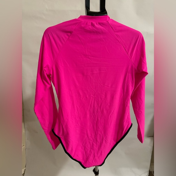 Women's Pink and Black Swimsuit-one-piece long sleeve - Picture 4 of 7